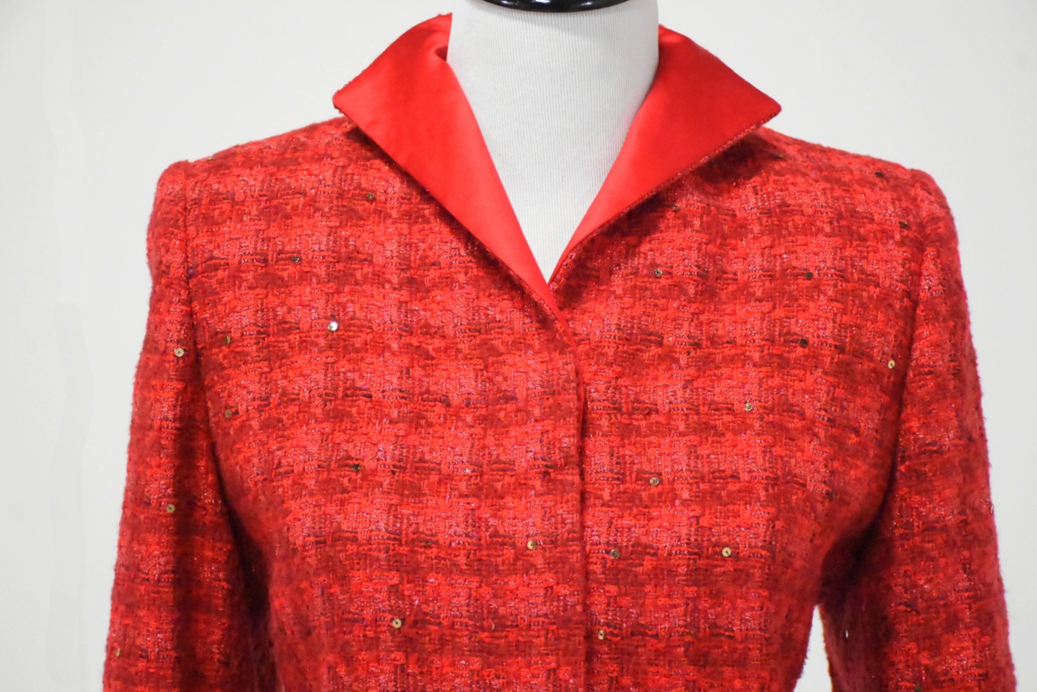 Women's Doncaster Red Tweed Suit with Gold Sequins and Satin Lining