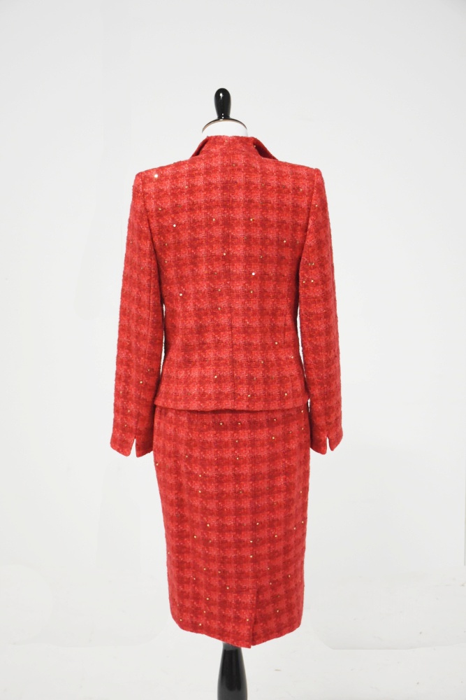 Women's Doncaster Red Tweed Suit with Gold Sequins and Satin Lining