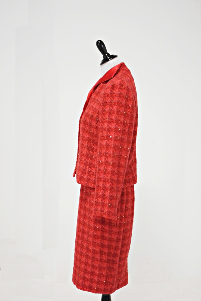 Women's Doncaster Red Tweed Suit with Gold Sequins and Satin Lining