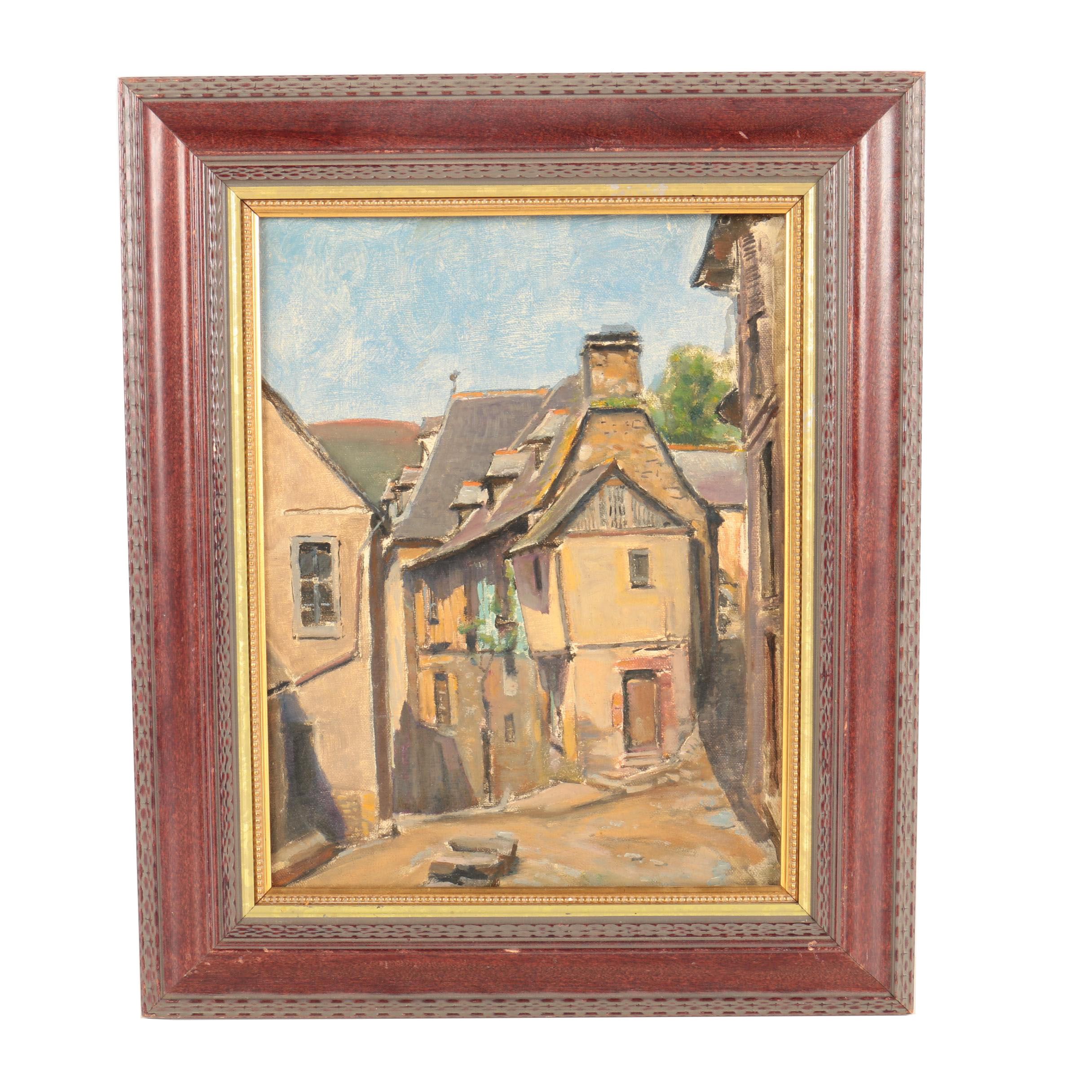 Oil Painting of Town Street Attributed to Edward E. Manwaring