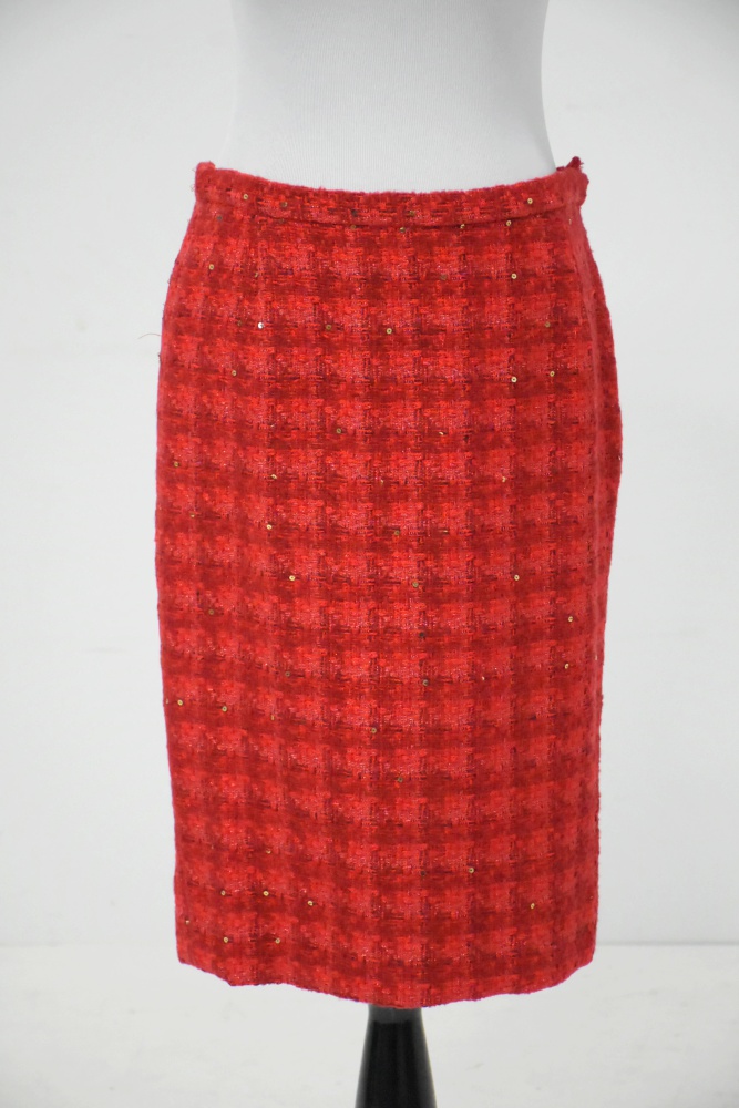 Women's Doncaster Red Tweed Suit with Gold Sequins and Satin Lining