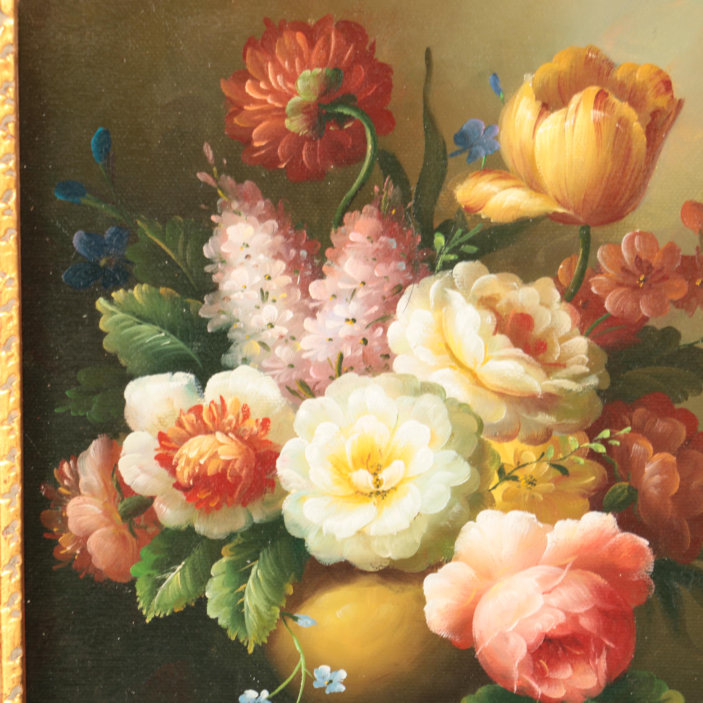 A. Hampton Oil Painting on Canvas of a Floral Still Life