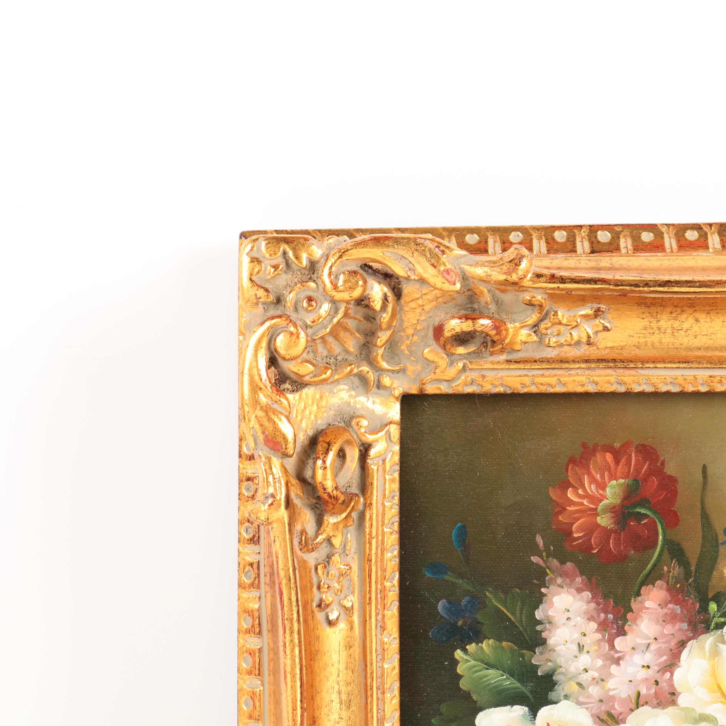 A. Hampton Oil Painting on Canvas of a Floral Still Life