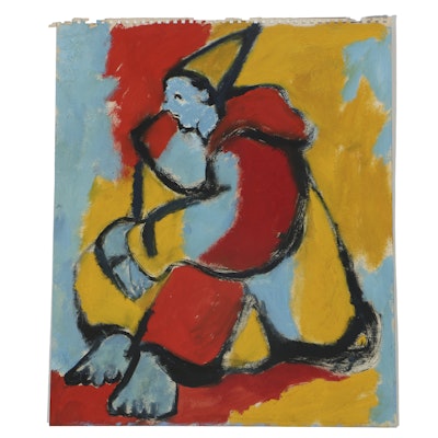 W. Glen Davis Abstract Gouache Painting on Paper of a Clown W. Glen Davis Abstract Gouache Painting on Paper of a Clown