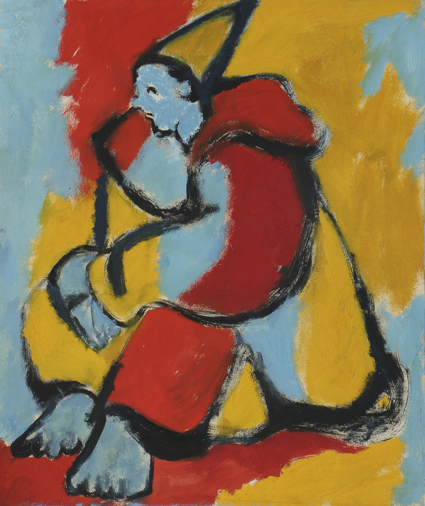 W. Glen Davis Abstract Gouache Painting on Paper of a Clown