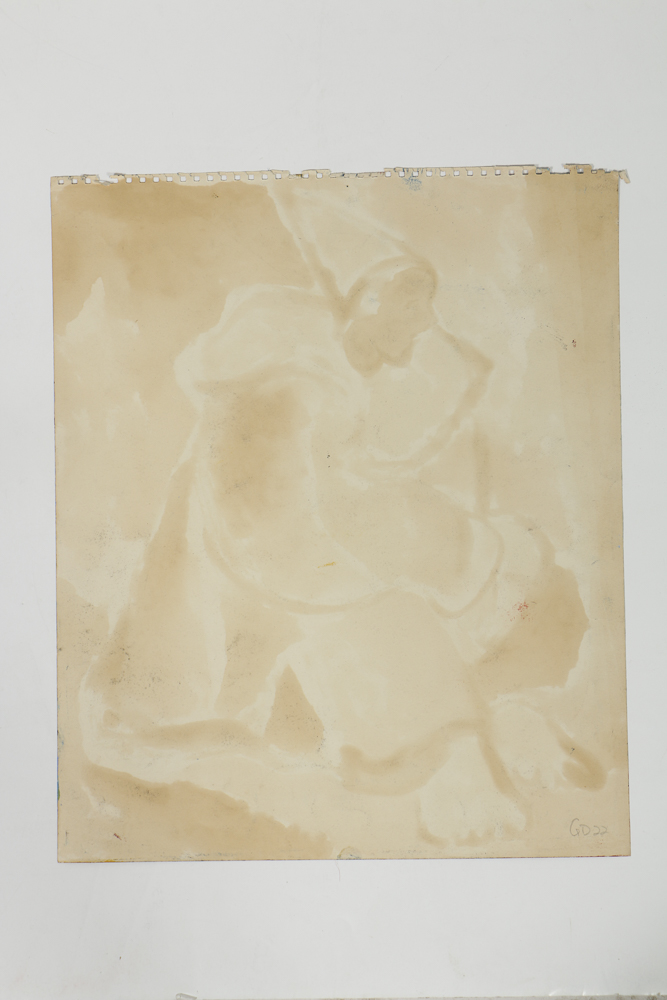 W. Glen Davis Abstract Gouache Painting on Paper of a Clown