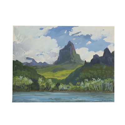 Ottmar Von Fuehrer Gouache Painting on Paper Coastal Landscape Ottmar Von Fuehrer Gouache Painting on Paper Coastal Landscape