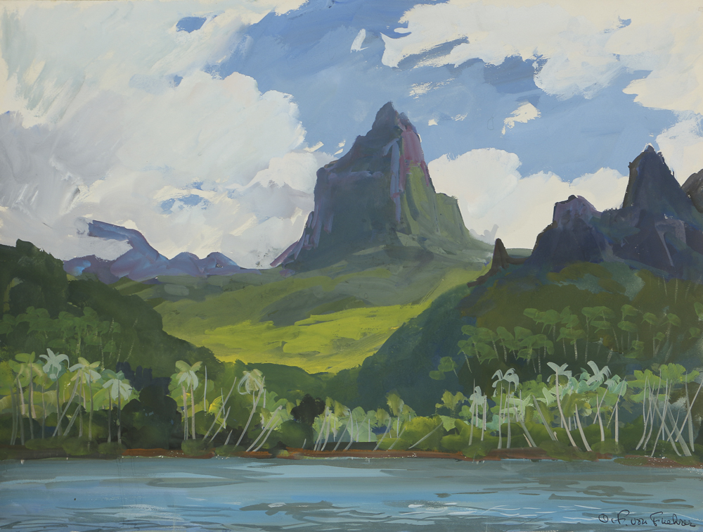 Ottmar Von Fuehrer Gouache Painting on Paper Coastal Landscape