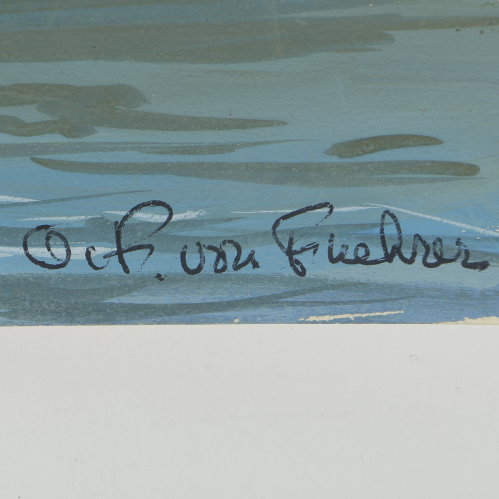 Ottmar Von Fuehrer Gouache Painting on Paper Coastal Landscape