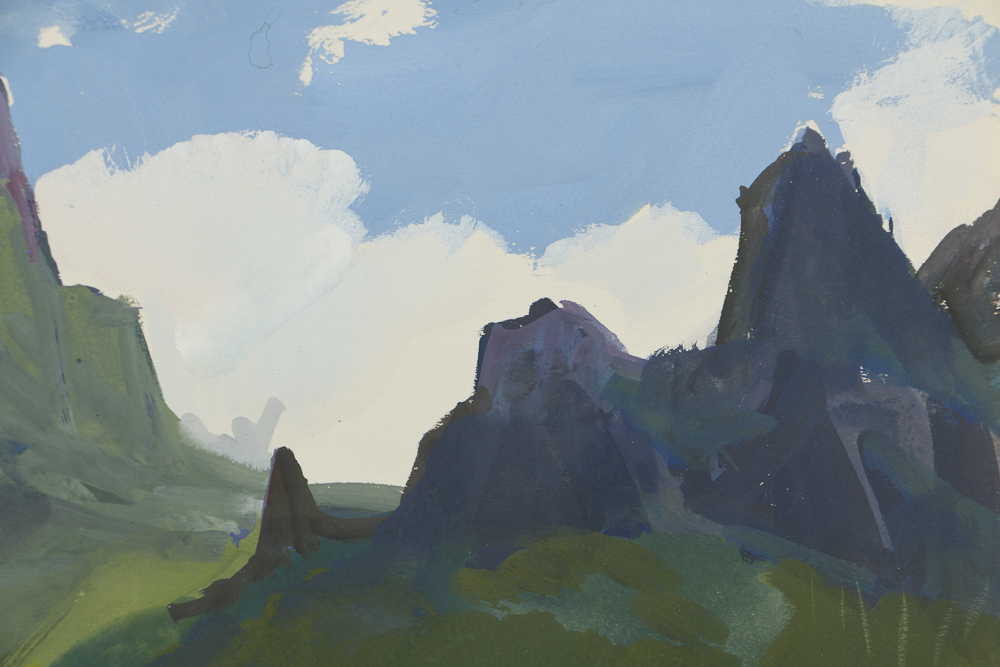 Ottmar Von Fuehrer Gouache Painting on Paper Coastal Landscape