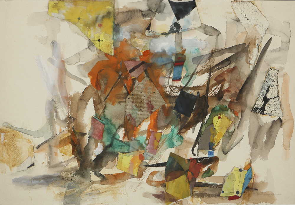 Milton Weiss Watercolor and Paper Cut on Paper Abstract Composition