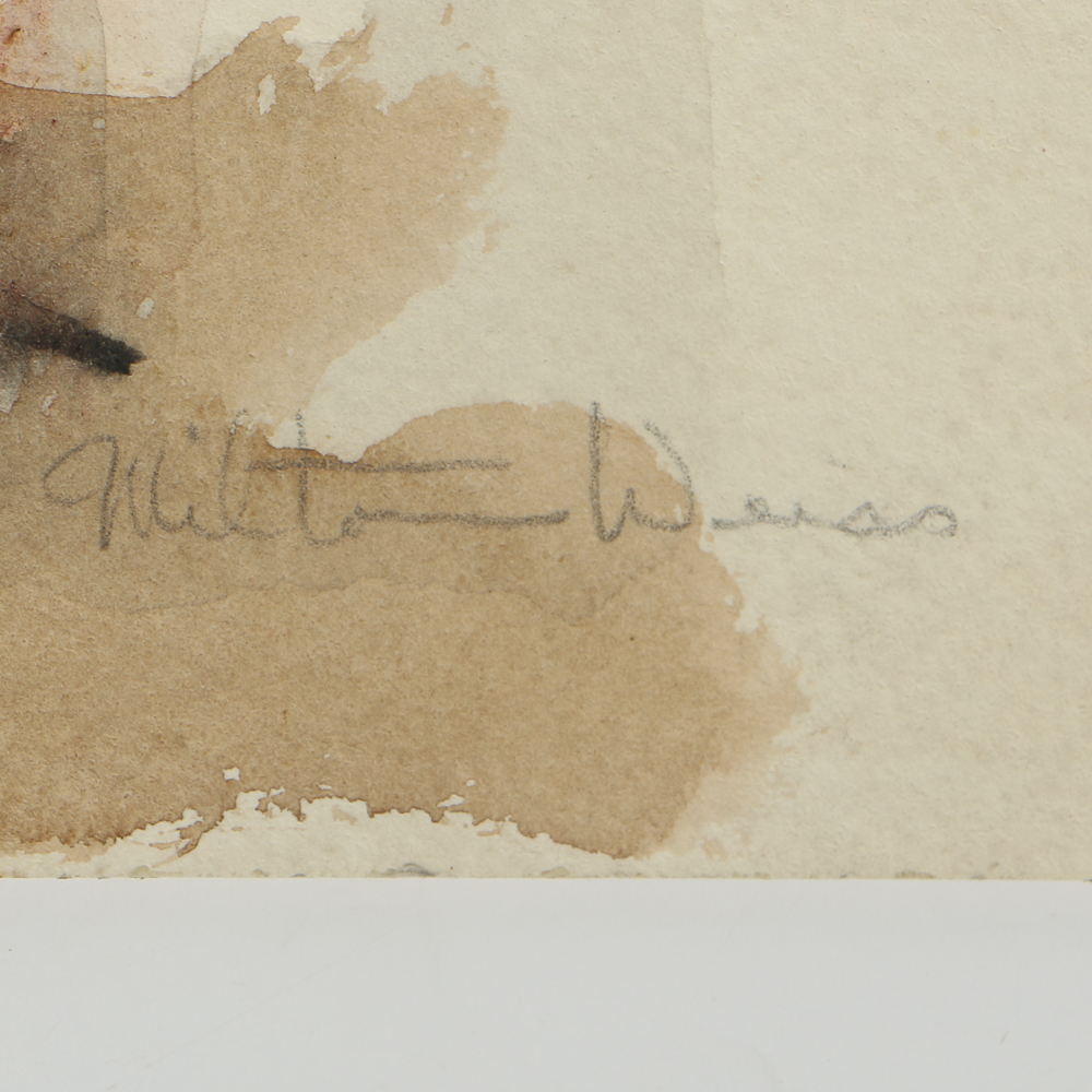 Milton Weiss Watercolor and Paper Cut on Paper Abstract Composition