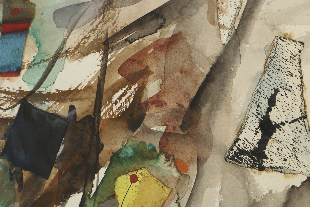 Milton Weiss Watercolor and Paper Cut on Paper Abstract Composition