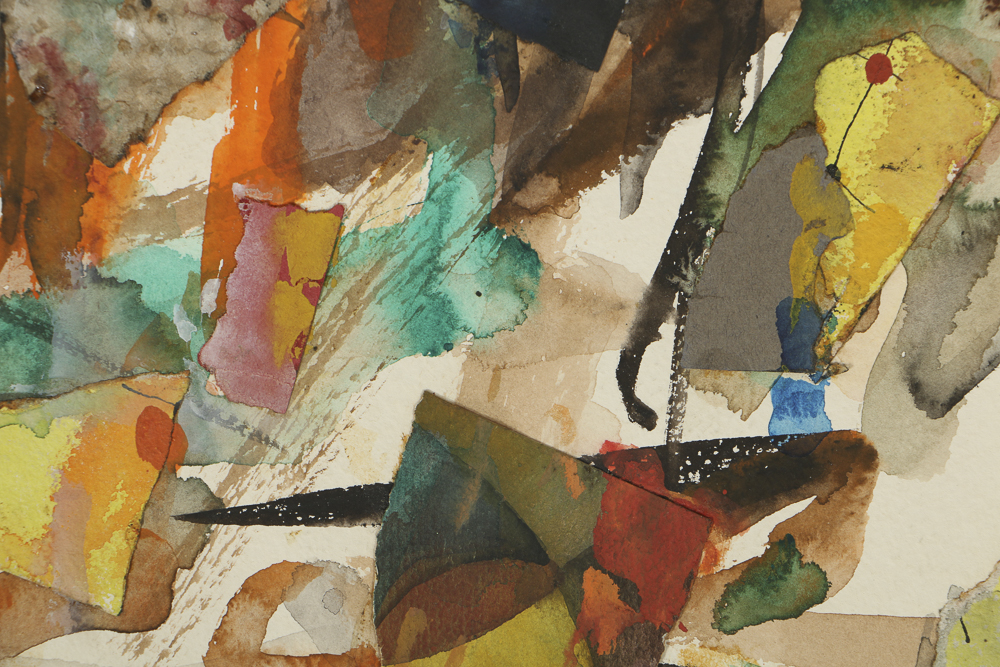 Milton Weiss Watercolor and Paper Cut on Paper Abstract Composition