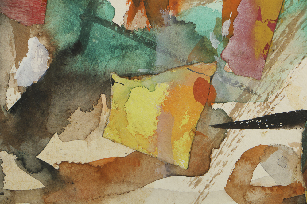 Milton Weiss Watercolor and Paper Cut on Paper Abstract Composition