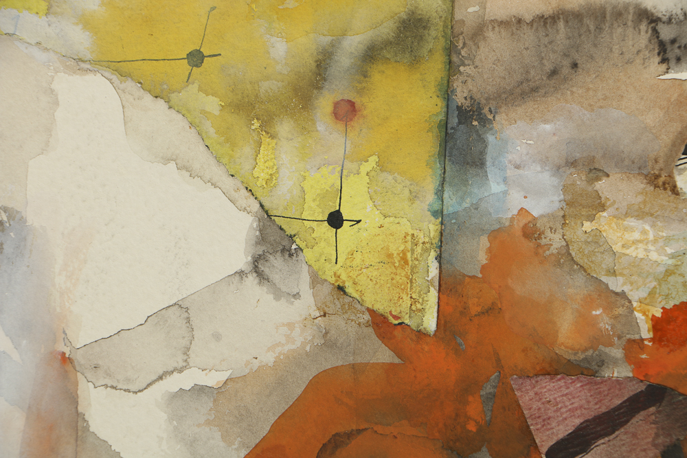 Milton Weiss Watercolor and Paper Cut on Paper Abstract Composition