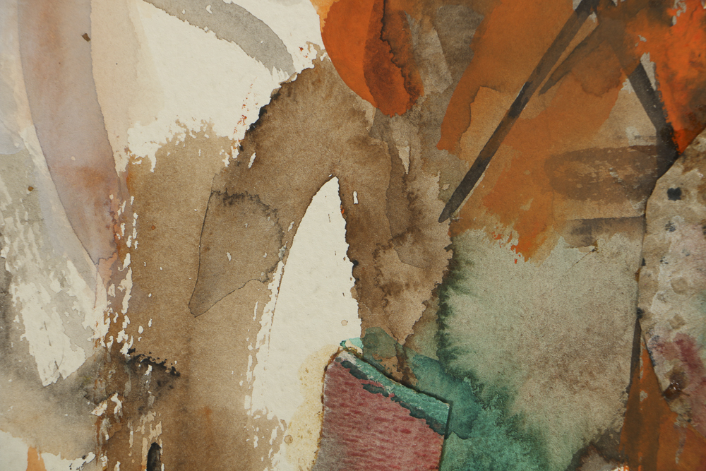Milton Weiss Watercolor and Paper Cut on Paper Abstract Composition