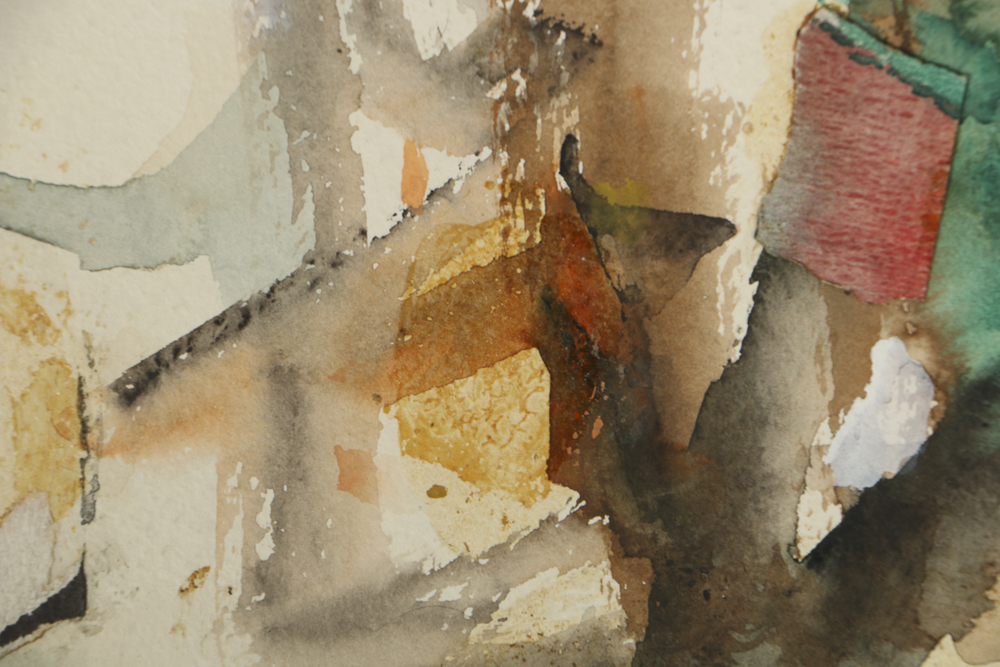 Milton Weiss Watercolor and Paper Cut on Paper Abstract Composition