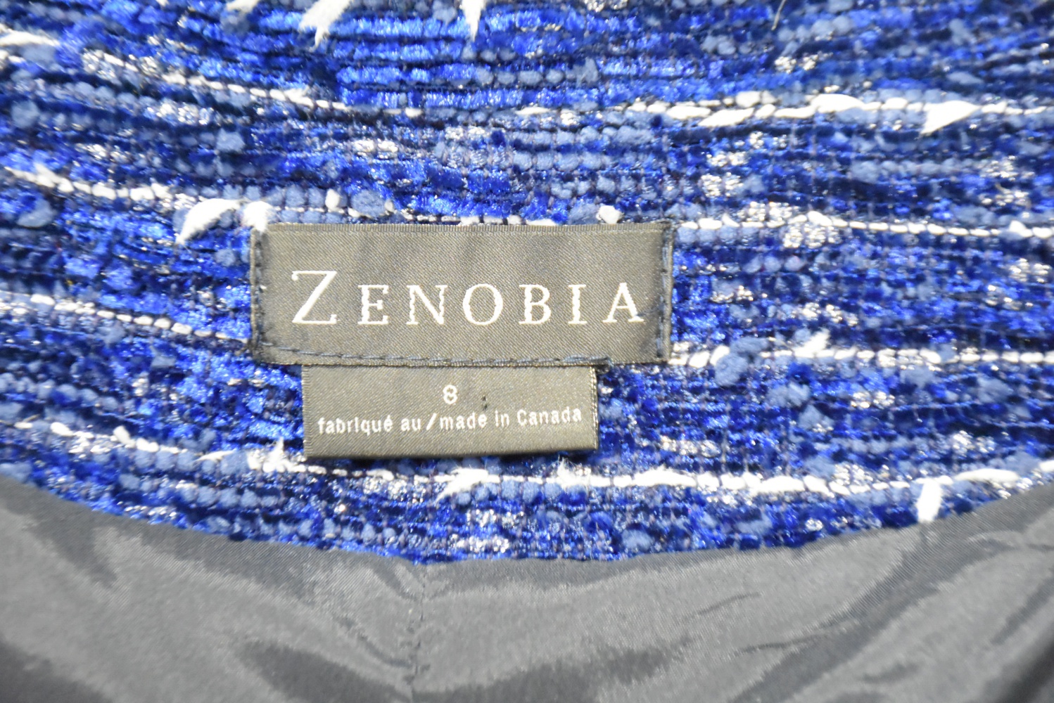 Women's Indigo Blue Ribbed Chenille Suit and Silk Blouse Ensemble by "Zenobia"