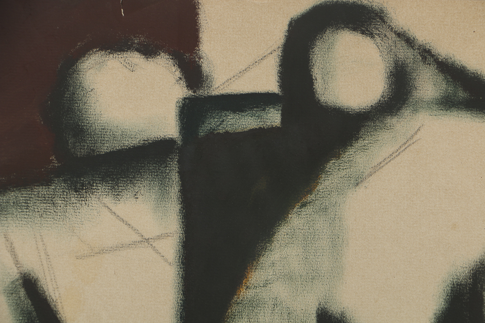 W. Glen Davis Gouache Painting on Paper Cubist Figure