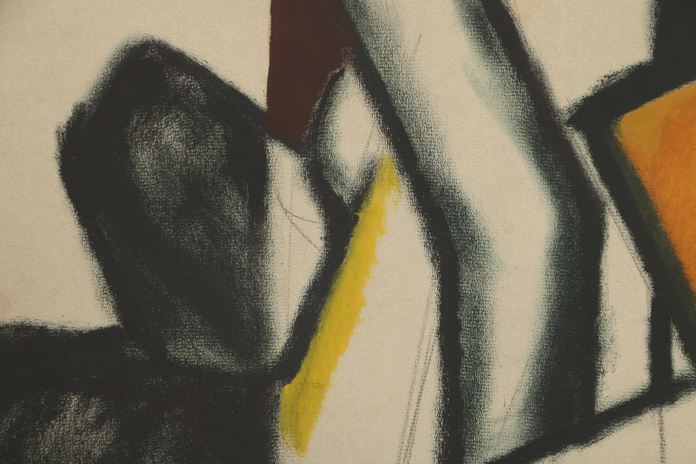 W. Glen Davis Gouache Painting on Paper Cubist Figure