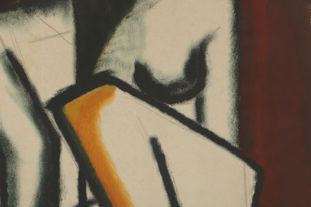 W. Glen Davis Gouache Painting on Paper Cubist Figure