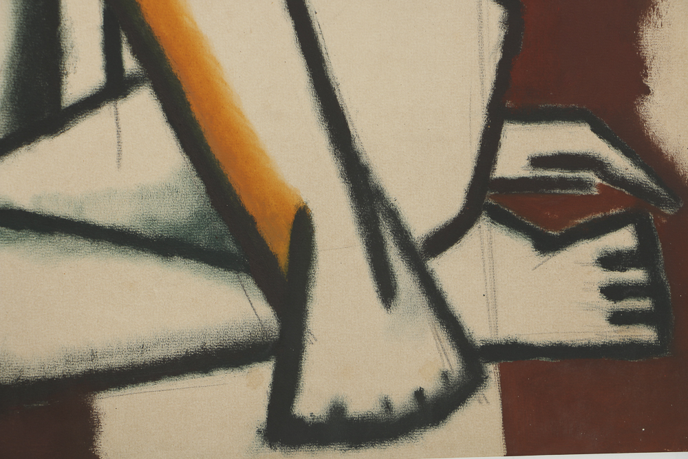 W. Glen Davis Gouache Painting on Paper Cubist Figure