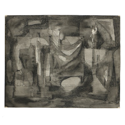 Milton Weiss Watercolor and Ink on Paper Abstract Composition Milton Weiss Watercolor and Ink on Paper Abstract Composition