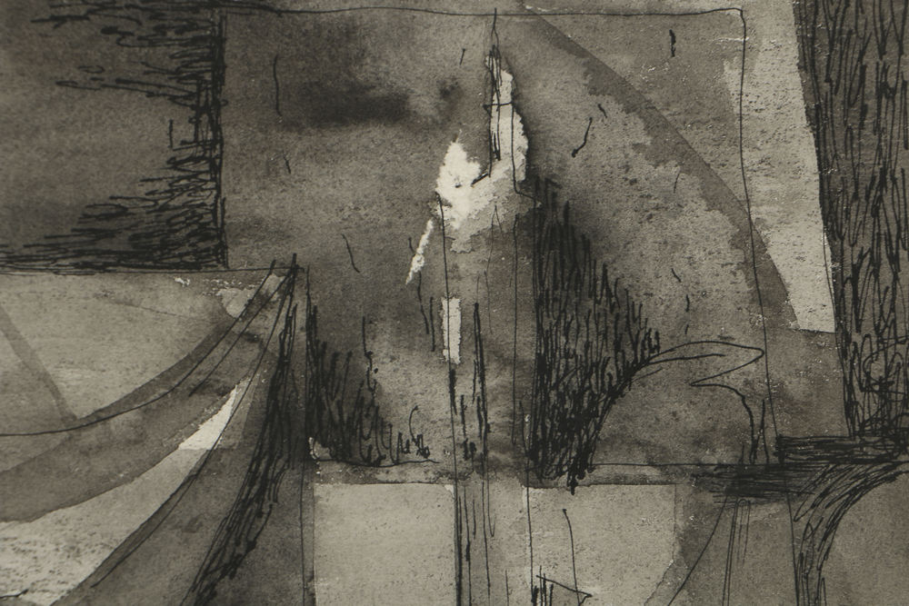 Milton Weiss Watercolor and Ink on Paper Abstract Composition