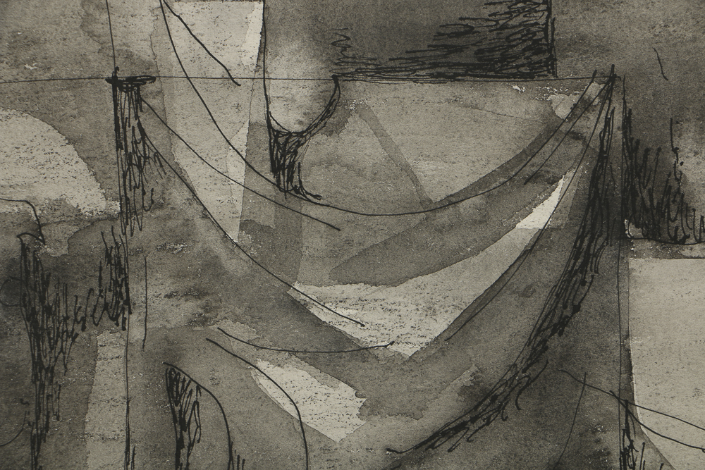 Milton Weiss Watercolor and Ink on Paper Abstract Composition