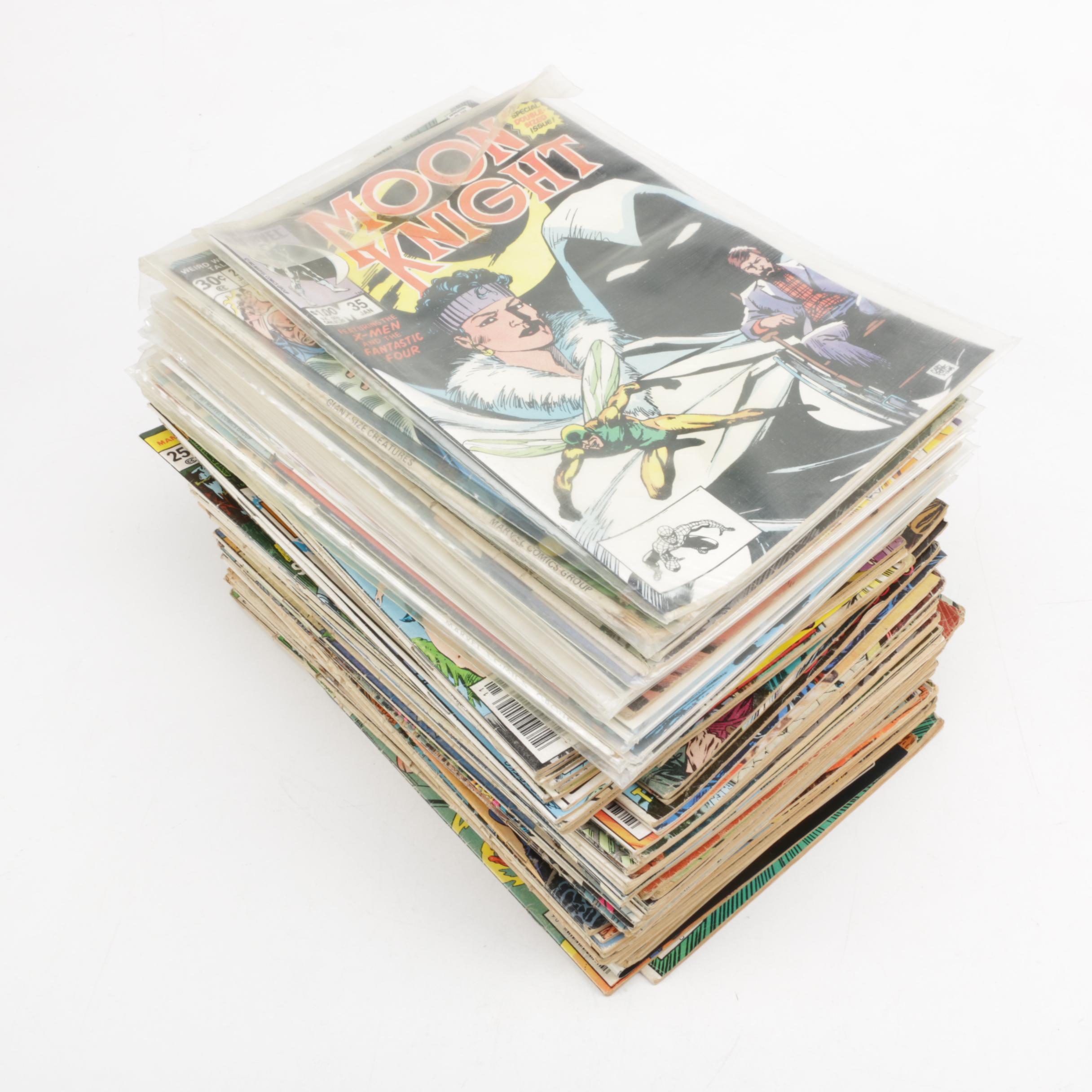 Collection of Marvel Comic Books featuring "Moon Knight" and "Tomb of Dracula"