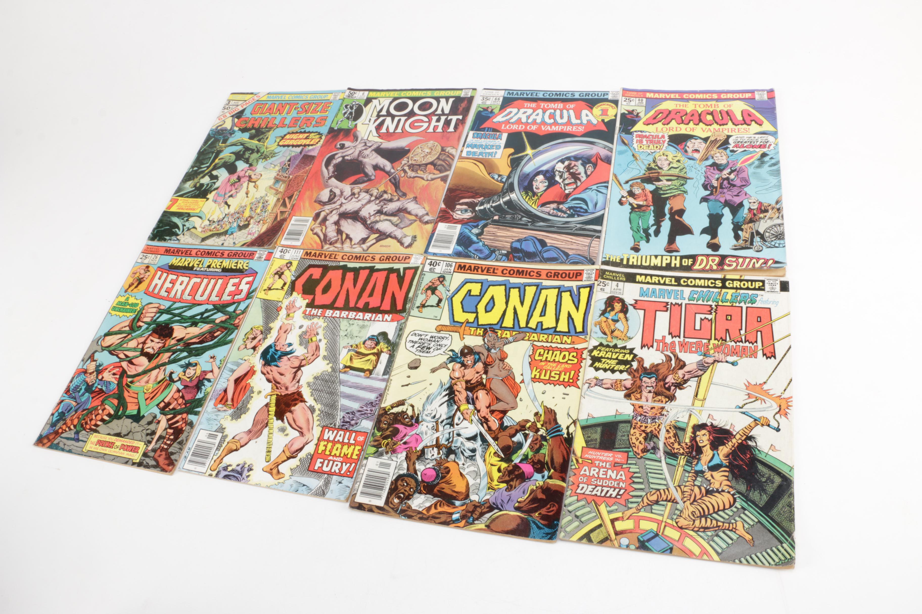 Collection of Marvel Comic Books featuring "Moon Knight" and "Tomb of Dracula"