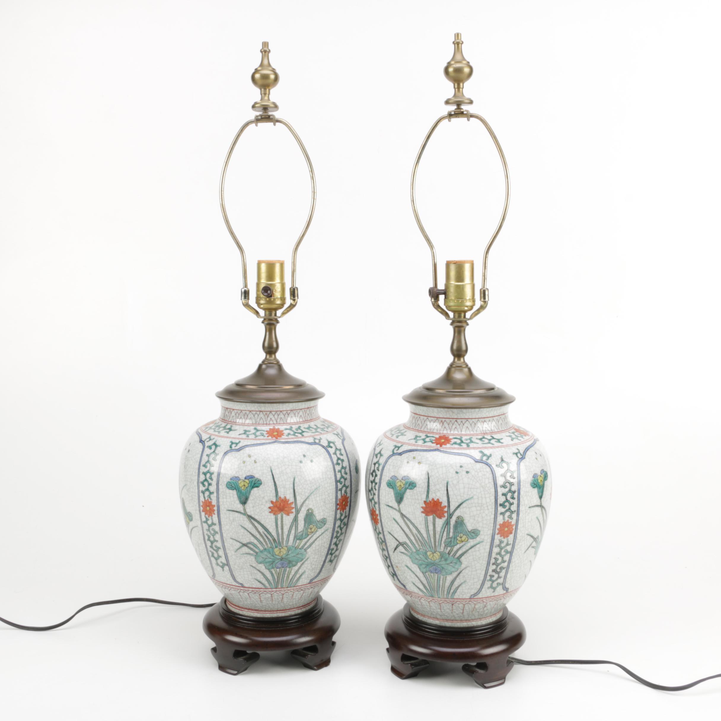 Pair of Floral Ginger Jar Table Lamps