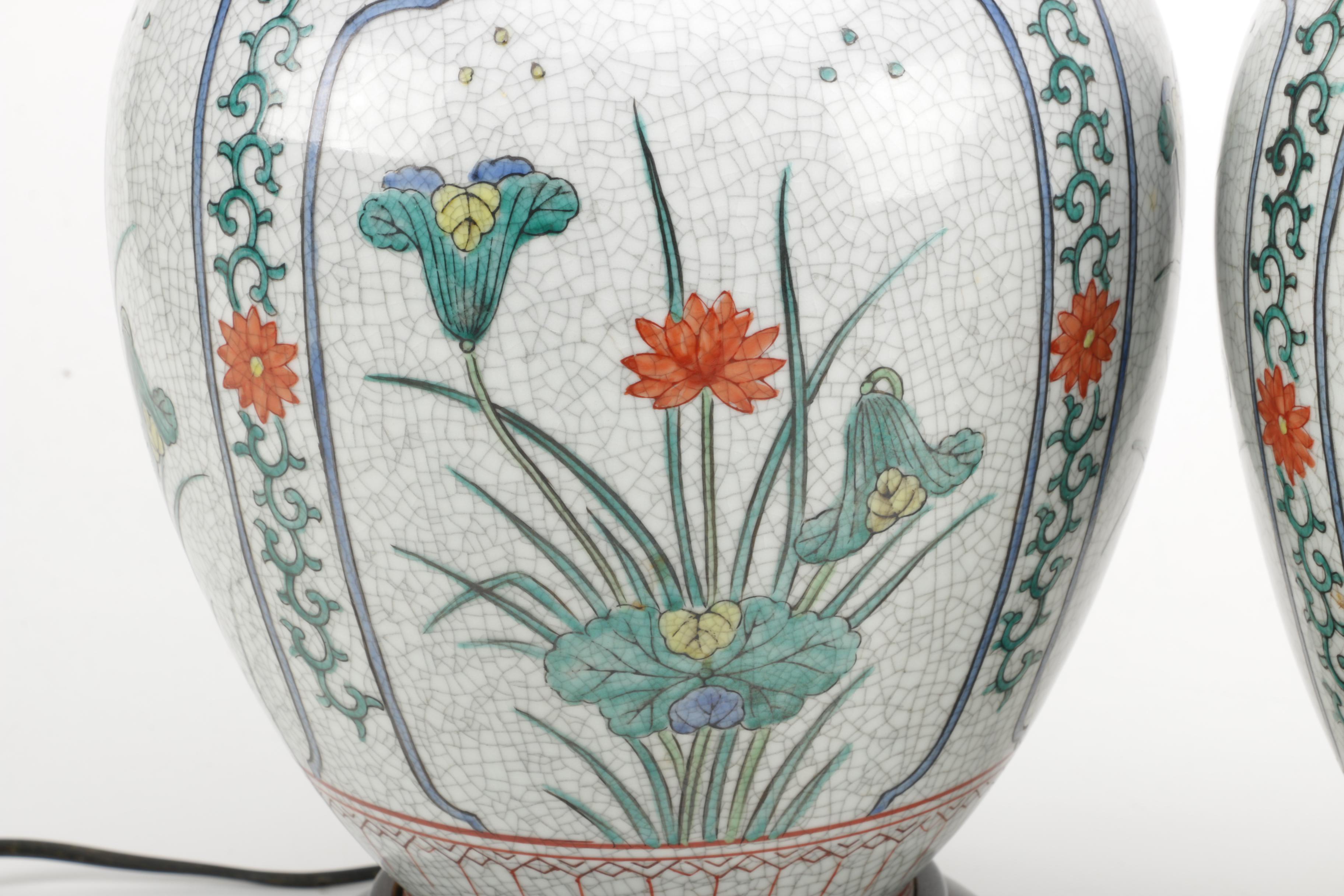 Pair of Floral Ginger Jar Table Lamps