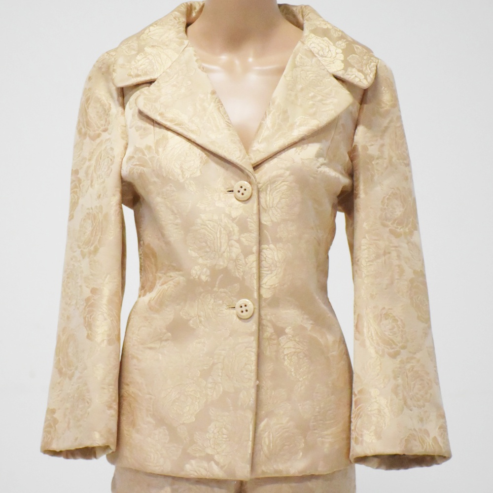 Dolce and Gabbana Champagne Damask Jacket and Pant Suit, Made in Italy