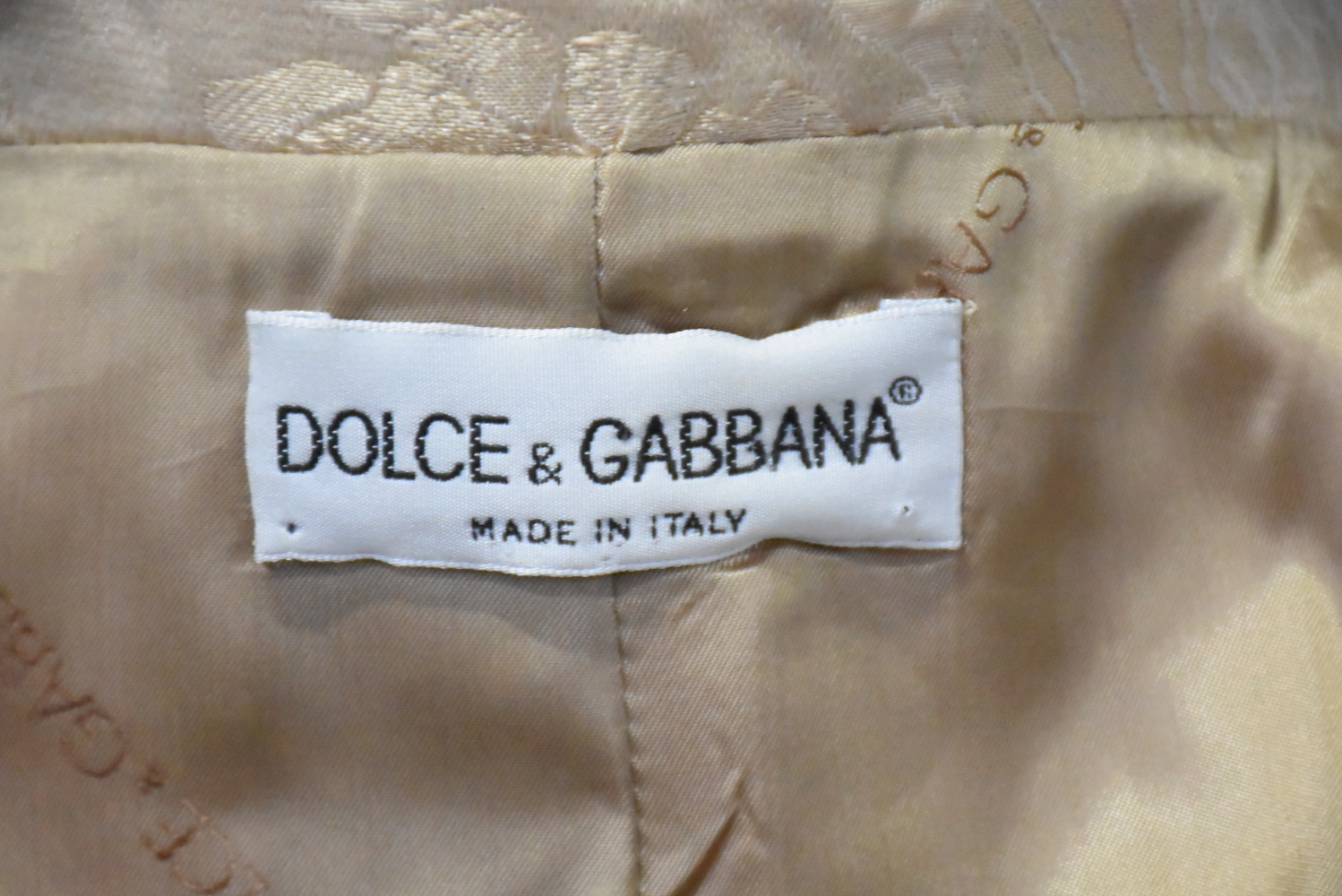 Dolce and Gabbana Champagne Damask Jacket and Pant Suit, Made in Italy
