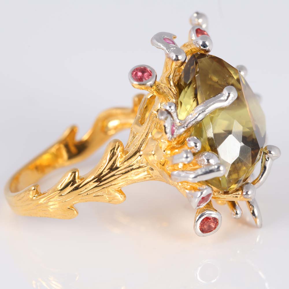 Gold over Sterling Silver Citrine, Ruby, and Orange Sapphire Ring