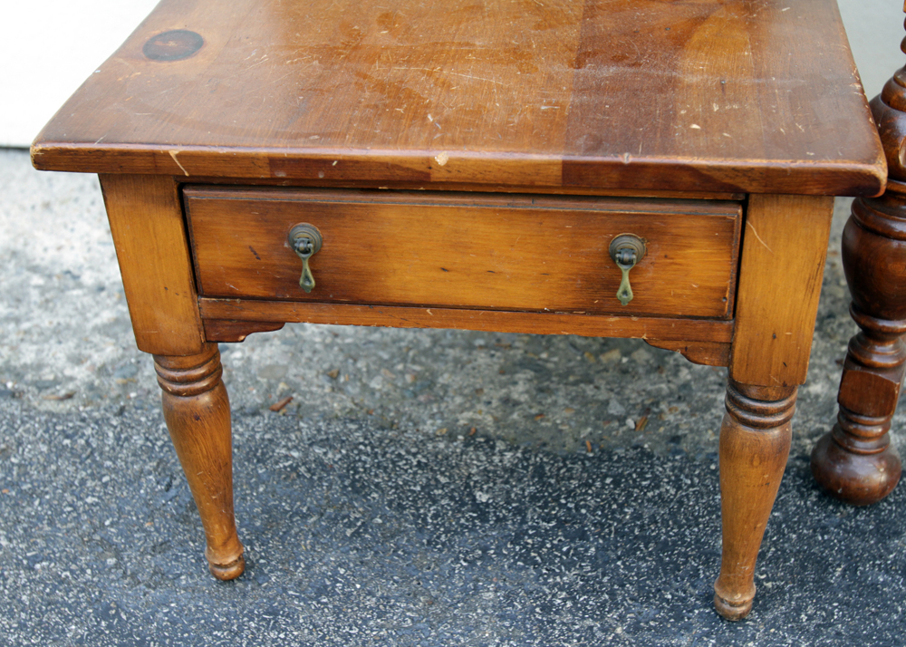 Vintage Two Tier End Table by Pine-Tique and Armchair
