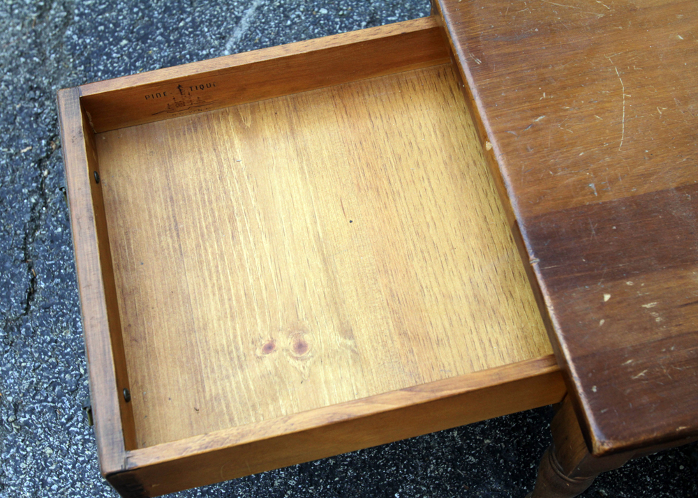 Vintage Two Tier End Table by Pine-Tique and Armchair