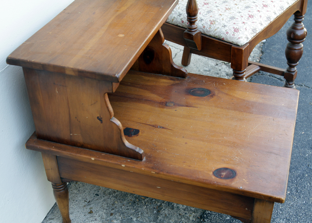 Vintage Two Tier End Table by Pine-Tique and Armchair