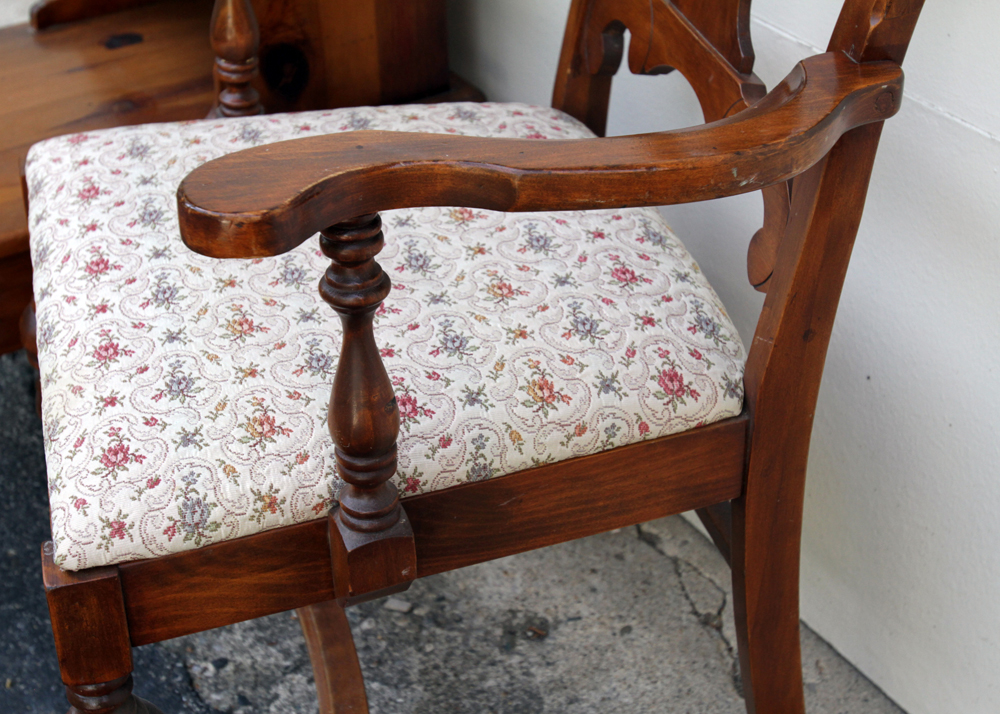 Vintage Two Tier End Table by Pine-Tique and Armchair