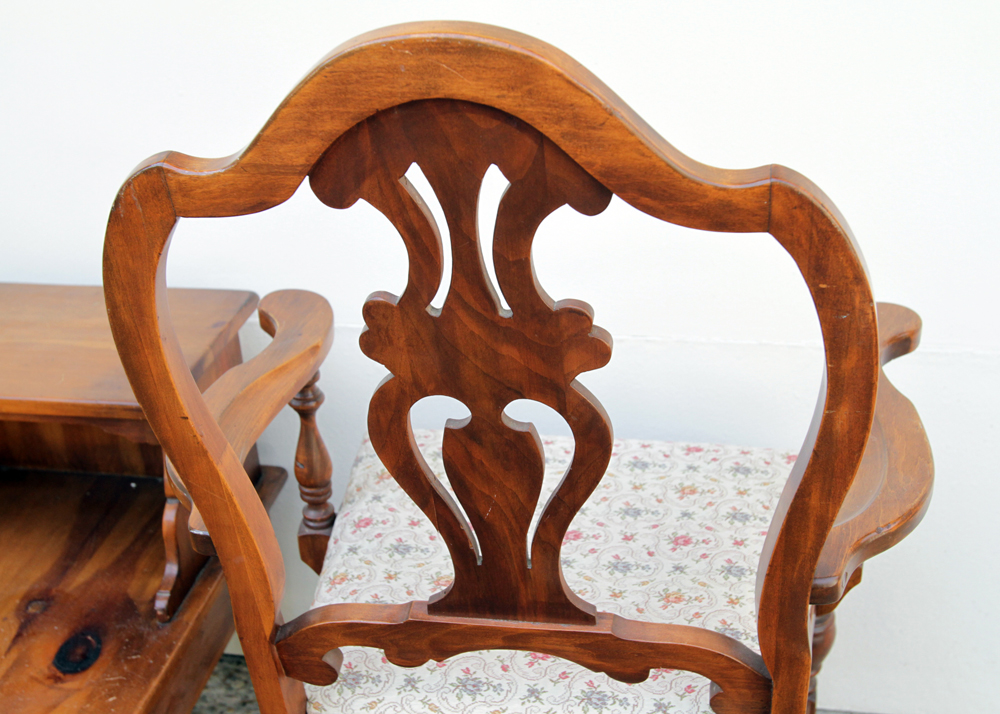 Vintage Two Tier End Table by Pine-Tique and Armchair