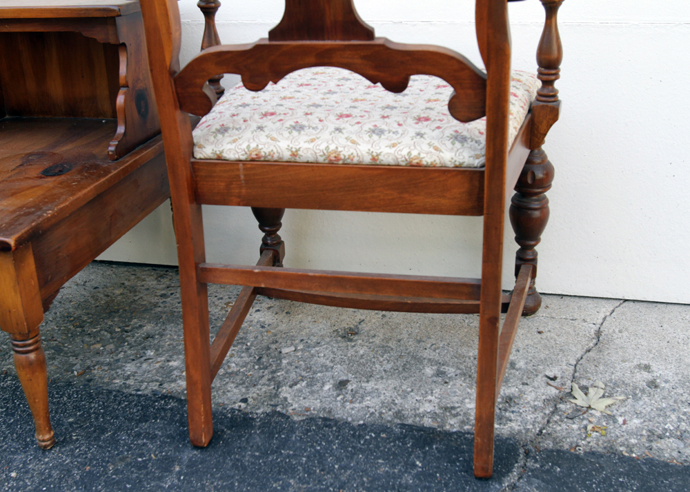 Vintage Two Tier End Table by Pine-Tique and Armchair