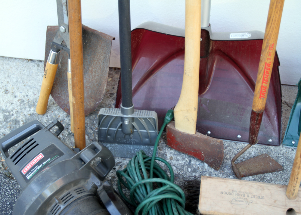 Assortment of Lawn Tools and Extension Cords