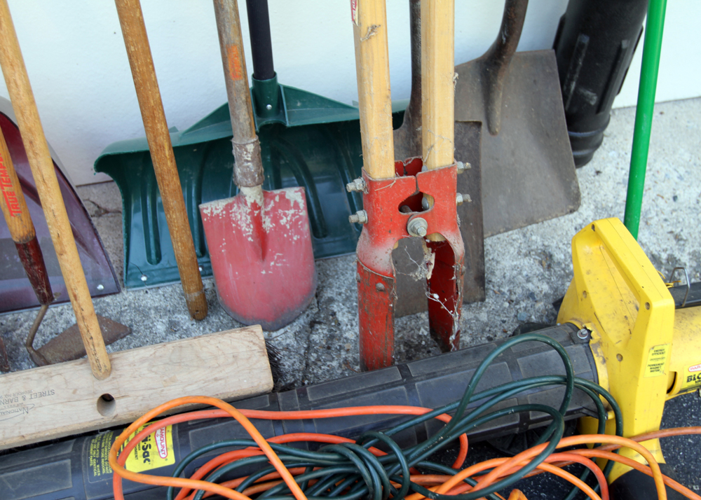 Assortment of Lawn Tools and Extension Cords