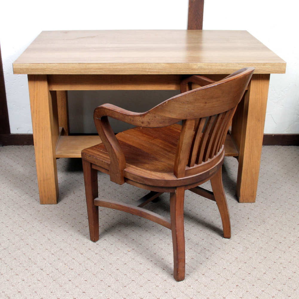 Laminate Top Oak Library Desk and Business Furniture Co. Chair