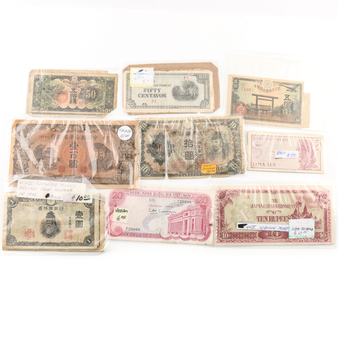 Collection of WWII Era Bills From Japan and China