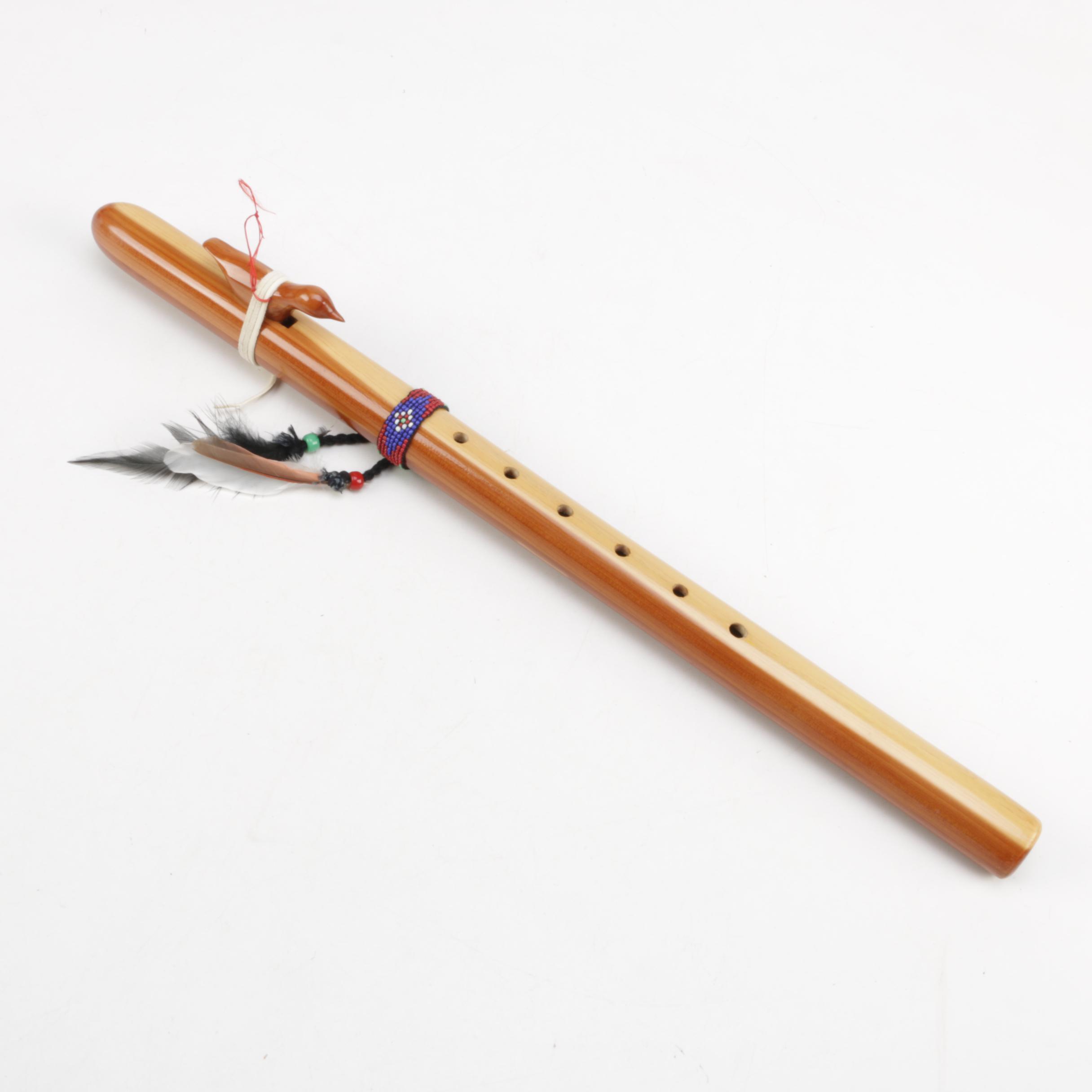 Cherokee Wood Flute with Beading and Feathers