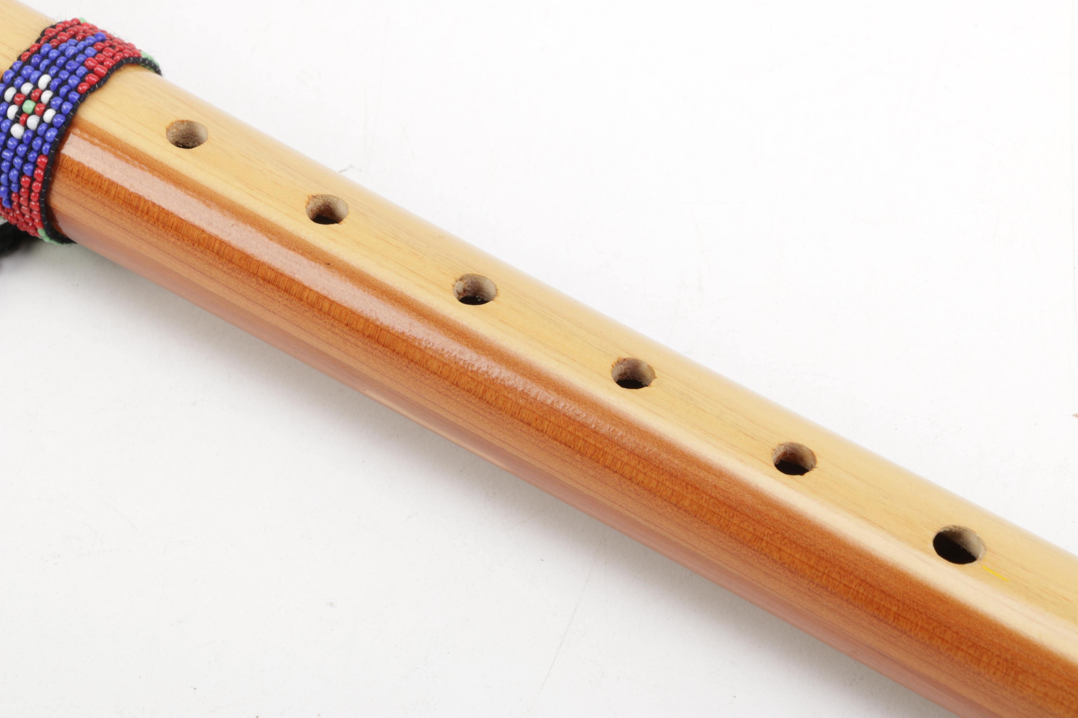 Cherokee Wood Flute with Beading and Feathers