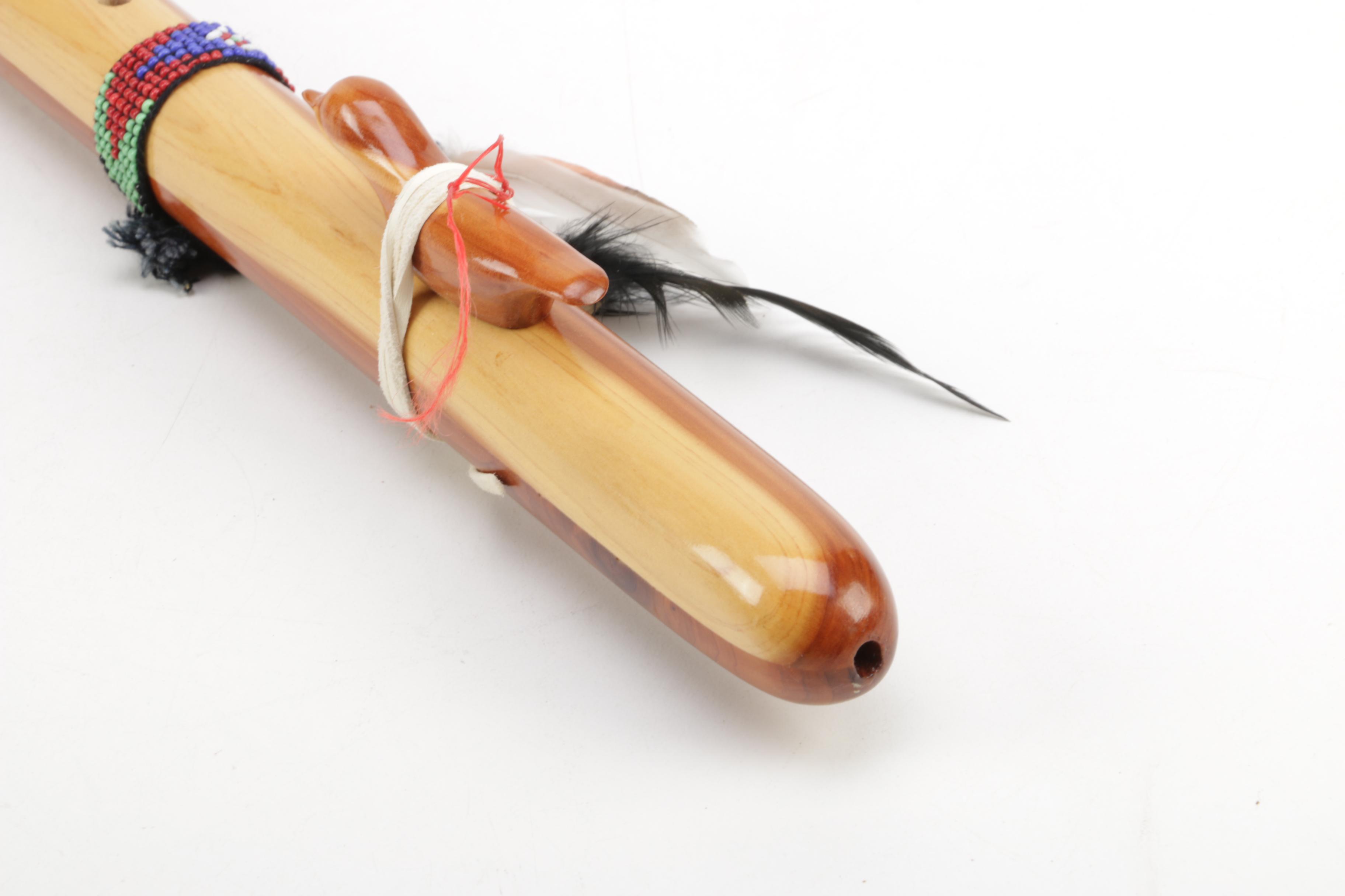 Cherokee Wood Flute with Beading and Feathers